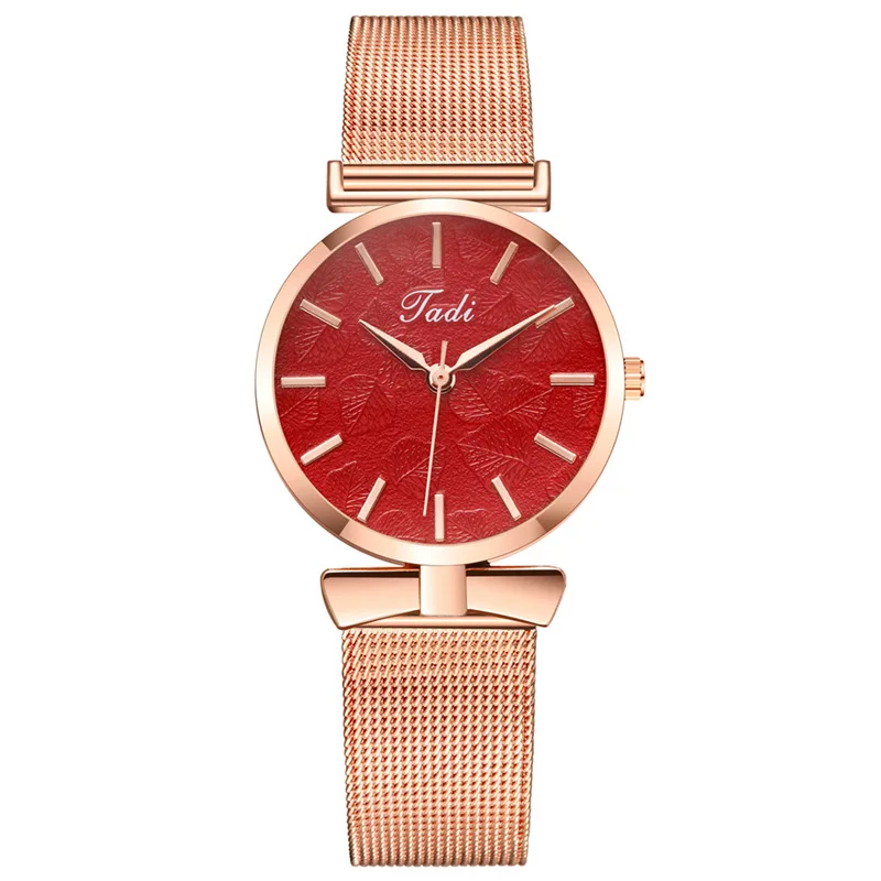 

Simple ladies watch quartz movement embossed leaf dial alloy mesh strap strap ladies watch ladies watch new ladies watch