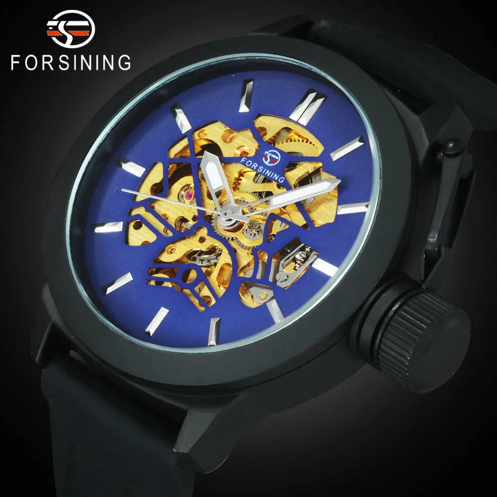 FORSINING стимпанк армейские автоматические часы для мужчин 3D механические с