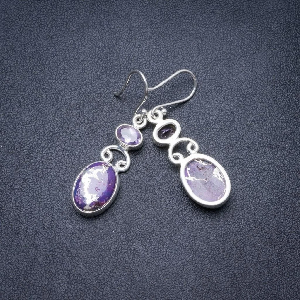

Natural Copper Turquoise and Amethyst Handmade Unique 925 Sterling Silver Earrings 1.75" Y3349