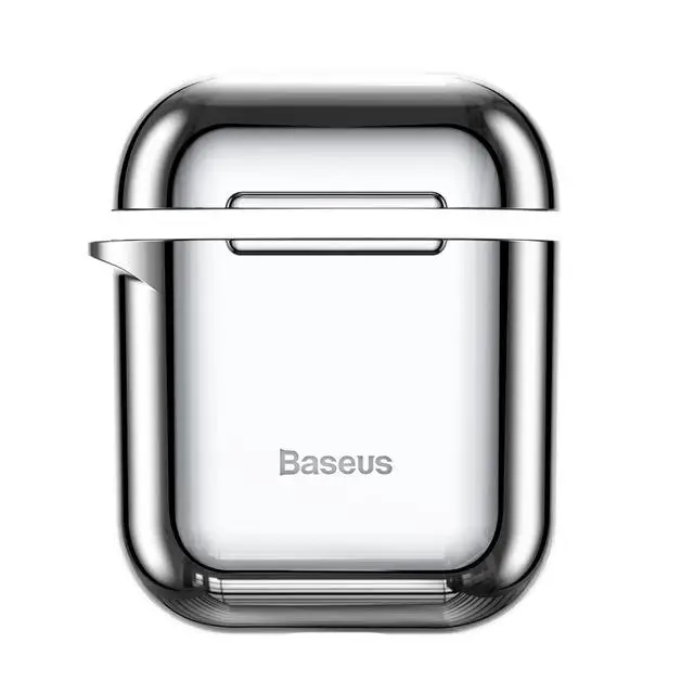 Чехол Baseus с глянцевым блестящим покрытием для AirPods 2 1, портативные наушники, защитная крышка для Air Pods, с крючками для защиты от потери - Цвет: Серебристый