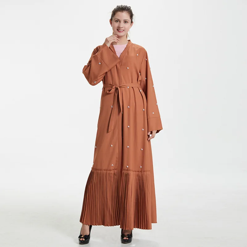 Мусульманское Открытое платье абайя женское элегантное жемчужное Дубай