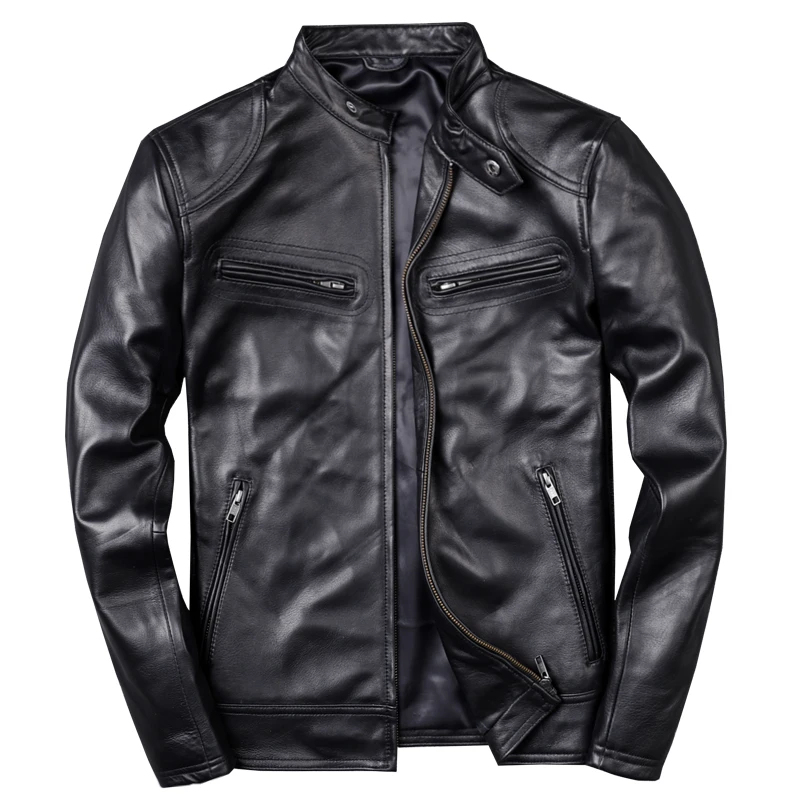 

2021 Black Motorcycle Style Genuine Leather Jacket Men Plus Size 5XL Real Natural Thin Sheepskin Spring Slim Fit Short Coat
