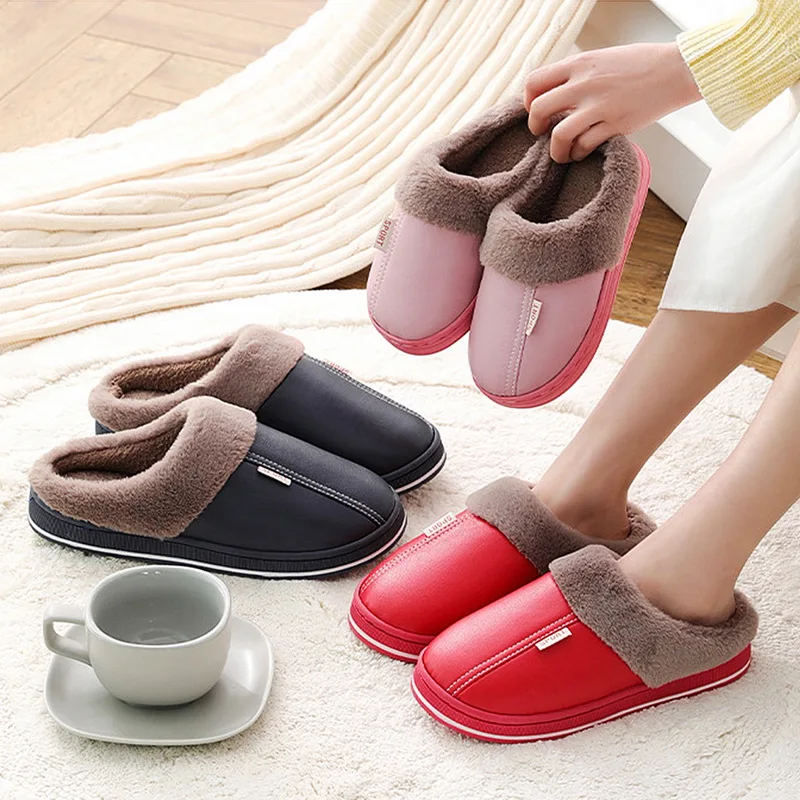 

Winter Warm Women Men Fur Slippers Slip On House Shoes For Woman Comfortable Memory Foam Couples Slippers Home Indoor Footwear