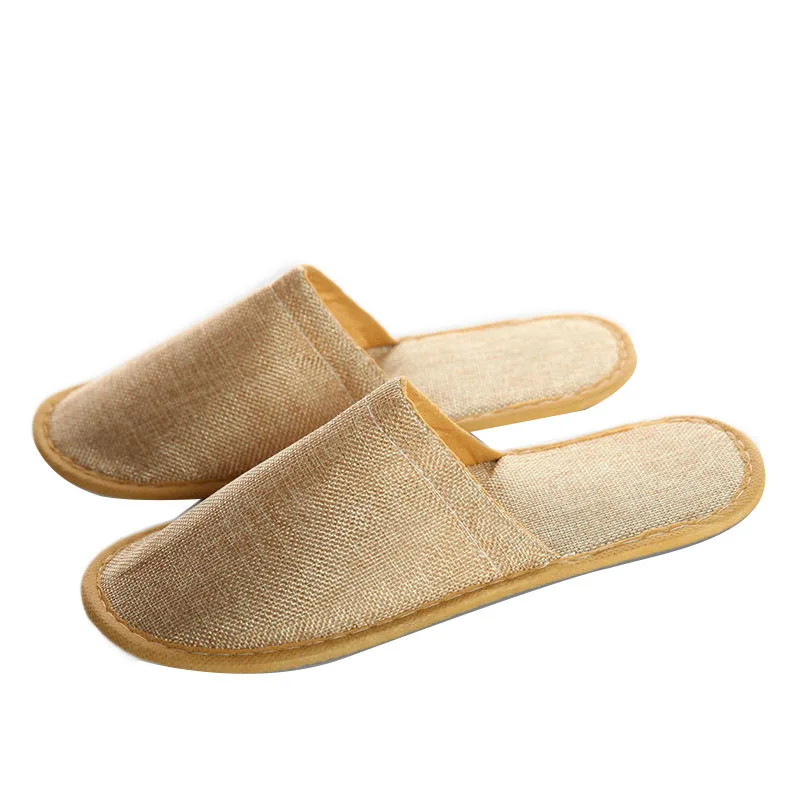 Одноразовые льняные простые тапочки унисекс Нескользящие переносные для