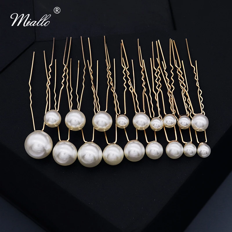 

Miallo 18pcs/lot Fashion Pearl Hair Pins for Women Gold Color Wedding Bridal Hair Accessories Jewelry Hairpin Clips Headpiece