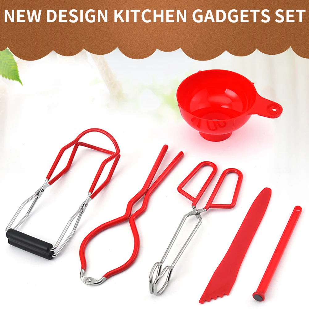 

6 Piece Set Opener Canning Jar Lifting Tongs Set Screw Cap Bottle Opener Manual Nonslip Twist Cap Can Opener Kitchen Gadget