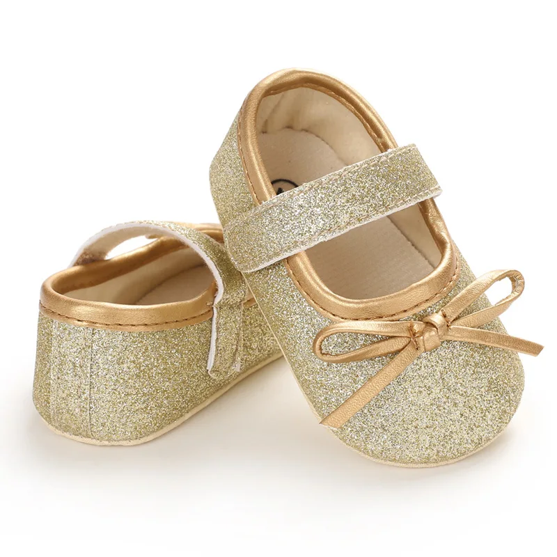 Туфли для маленьких девочек платье принцессы Сияющие хлопковые с золотым бантом