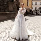 Женское свадебное платье It's yiiya, белое кружевное ТРАПЕЦИЕВИДНОЕ ПЛАТЬЕ с блестками, V-образным вырезом и длинными рукавами на лето 2021