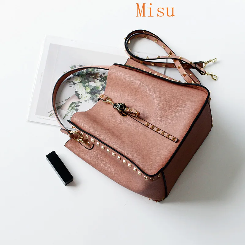 

Genuine Leather Famous Brand Rivet Crossbody Bags For Women Messenger Shoulder Bag Luxury Handbags Women Bags Designer Female