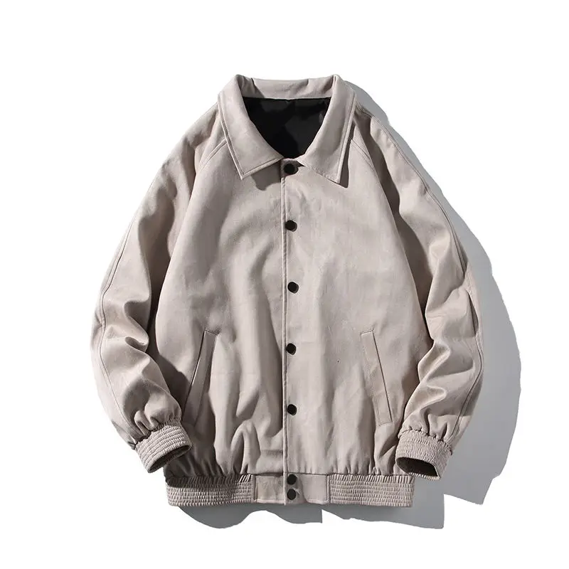 

Spring Suede Jacket Men's Fashion Solid Color Casual Lapel Jackets Mens Streetwear Korean Loose Hip-hop Bomber Jacket Men M-5XL