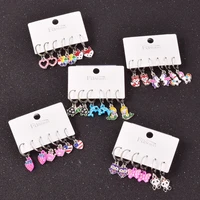 3prsset cute rainbow heart mermaid animals crystals dangle drop huggies earrings for girls women xmas birthday earrings