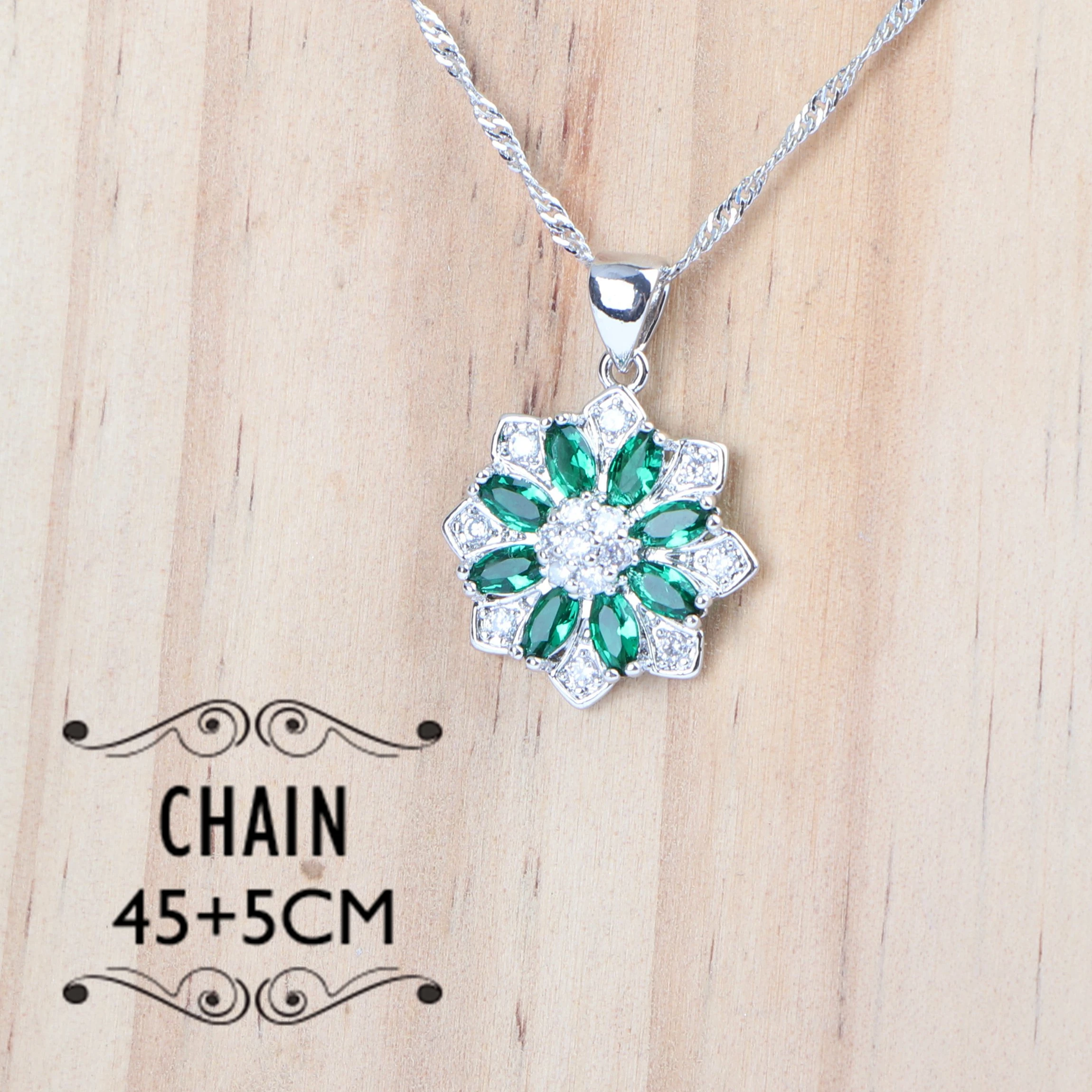 Зеленый цирконий женский костюм Свадебные Ювелирные наборы Серебро 925 серьги