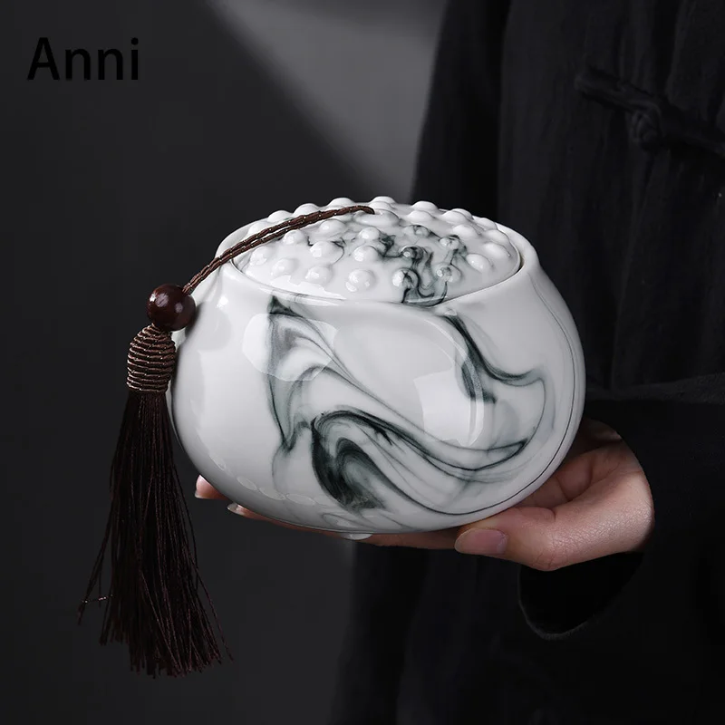 

Creativity Ink Painting Decorative Tea Tins Chinese Ceramic Household Kung Fu Tea Set Tea Storage Jars with Lid Home Decoration