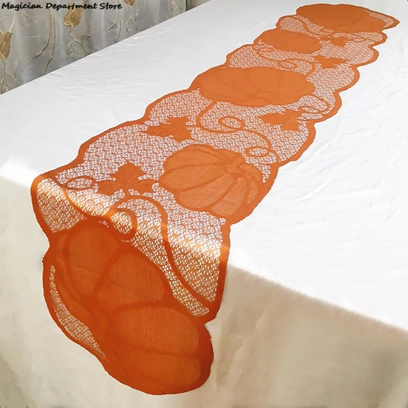 

Pumpkin Table Runner Lace Pastoral Nordic Style Tabletop Decoration Halloween Party Dinner Hollow Table Runner Banquet Table Mat