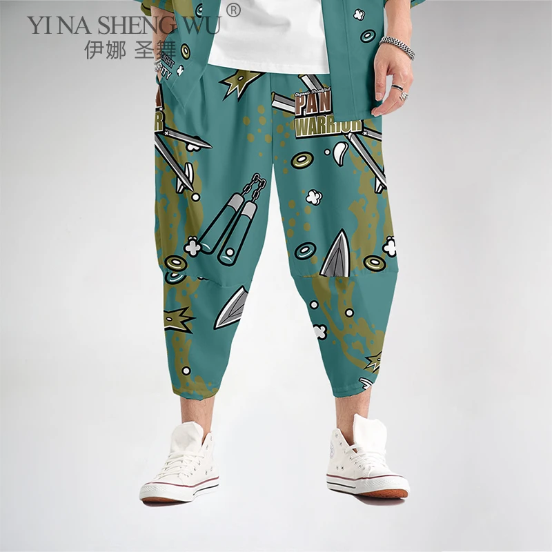 Мужской японский кимоно самурай винтаж Юката кардиган в китайском стиле с принтом Хараджуку Хаори уличной моды городского костюма