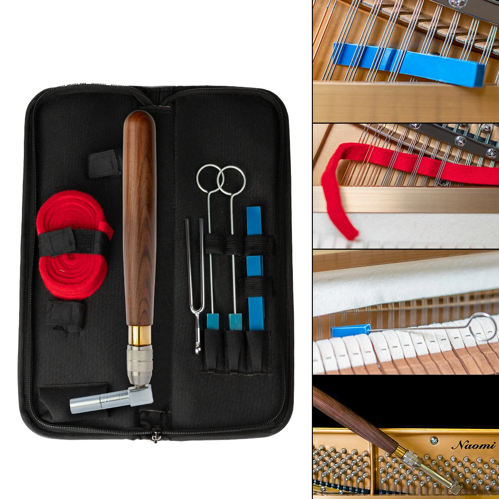 Piano Tuning Kit W/Piano Tuning Hammer Rosewood Handle Octagonal Core Rubber Wedge Mute Temperament Strip Tuning Fork And Case enlarge