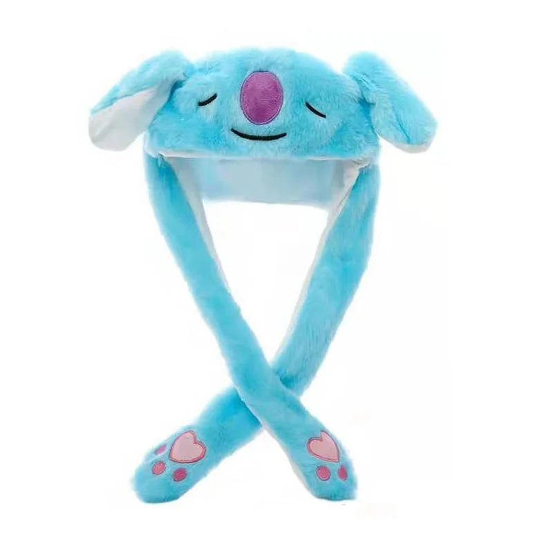 Blue Raccoon Kocozo, шапка кролика, подвижные уши, милая мультяшная игрушка, шапка, подушка безопасности, Kawaii, забавная шапка-игрушка, Детская плюшевая игрушка, подарок на день рождения, шапка для девочек - Цвет: Blue Raccoon