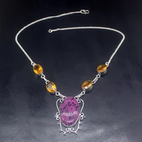 gemstonefactory jewelry big promotion 925 silver dalmatian jasper honey topaz shiny gift women chain necklace 44cm 202101615