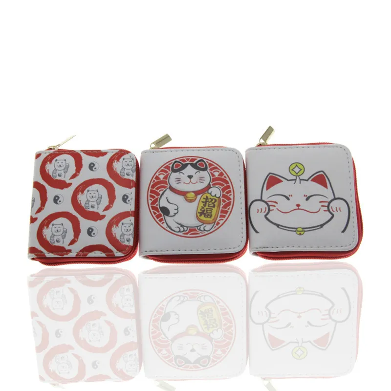 Luckey Cat PU короткий маленький кошелек мужская сумка на молнии для карт Мультяшные