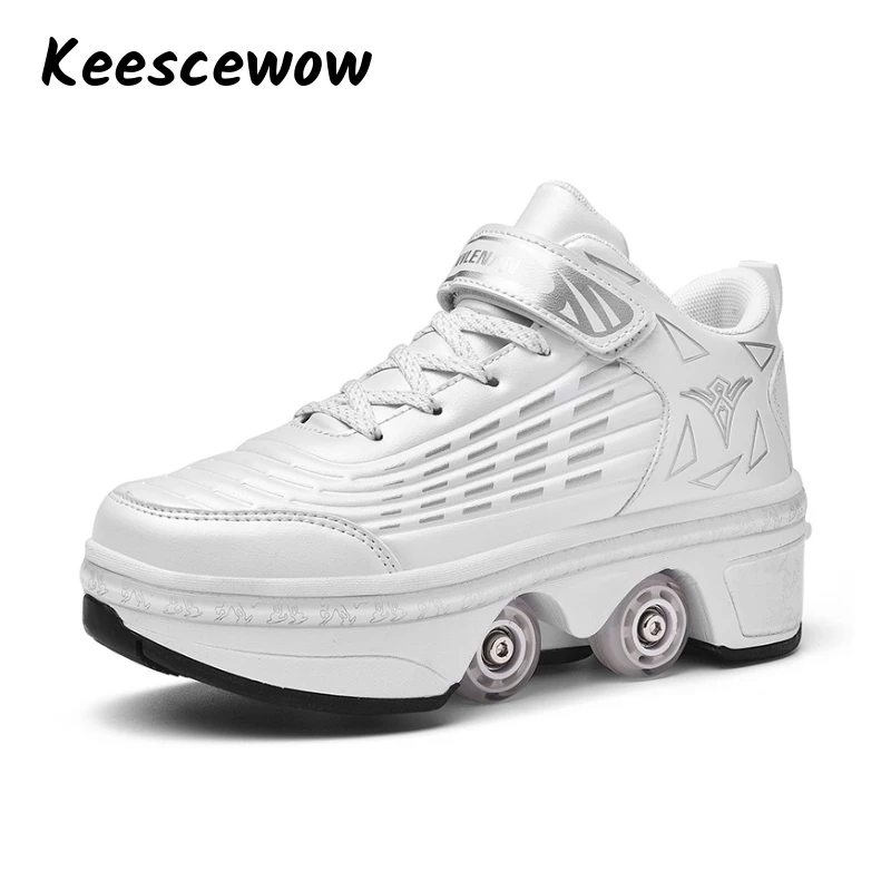 

Shoes with Retractable roller skate shoes 4 wheels Invisible Deformation Roller Skate 2 in 1 Removable Pulley Skates Skating