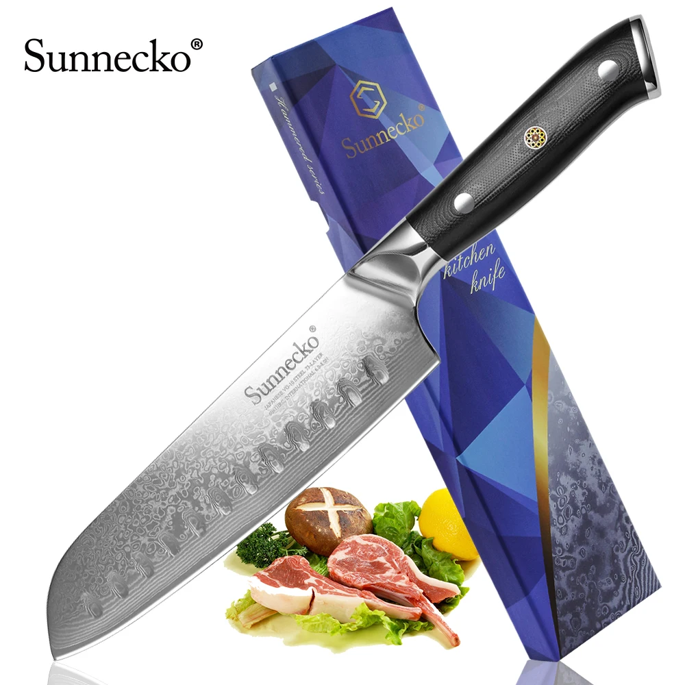 

Sunnecko 7 inch Santoku Knife Chef's Japanese VG10 Steel Blade Razor Sharp Damascus Cut Chef Cooking Kitchen Knives G10 Handle