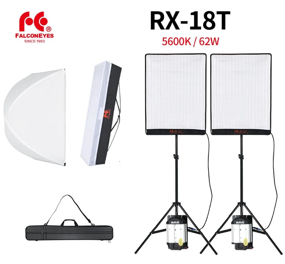 

Falcon Eyes 2pcs RX-18T 62W гибкая светодиодная лампа для видеосъемки 504 шт. вращающаяся тканевая лампа с диффузором + уличная сумка для переноски светильник осветительная стойка