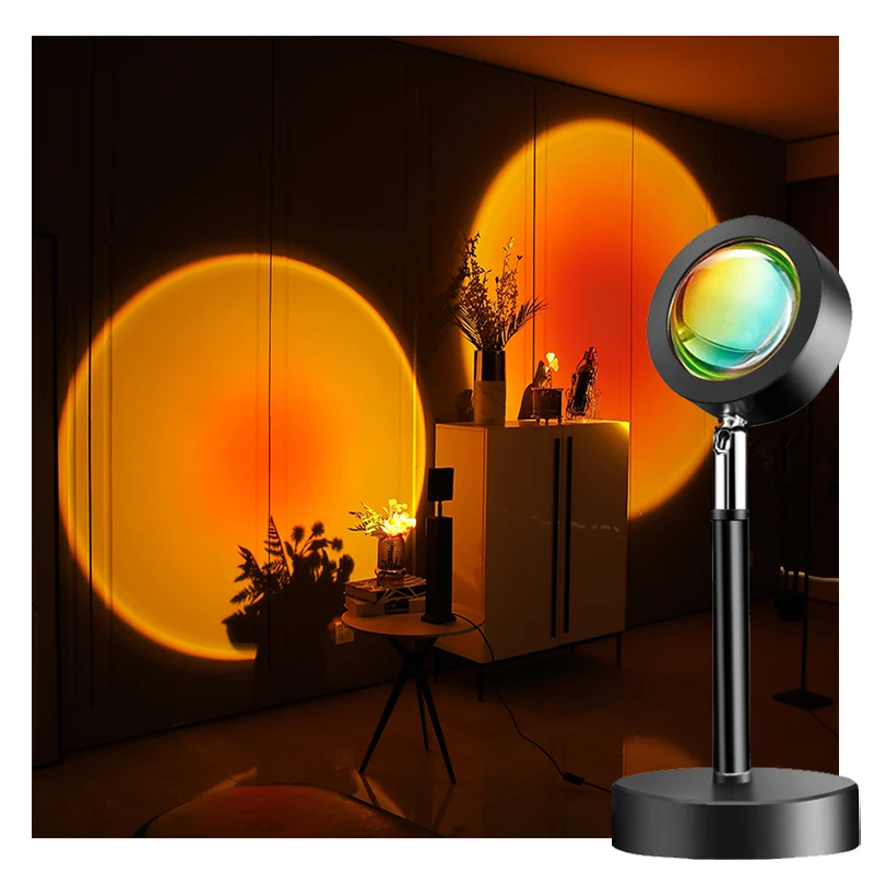 

Rainbow Projector Night Light Sunset Atmosphere Lamp Home Coffe Shop Background Wall Decoration Colorful Lamp USB Floor Lamp