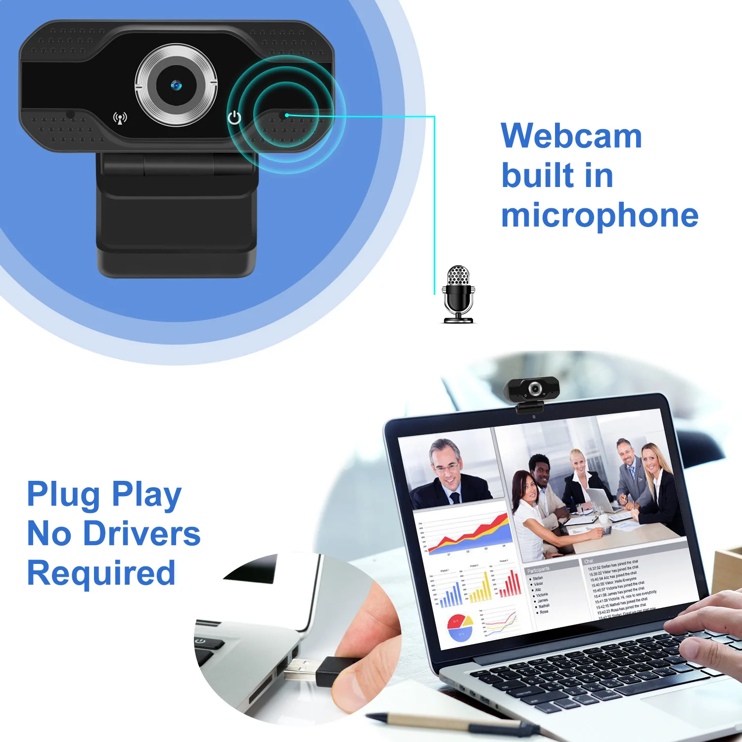 

1080P HD Computer Webcam Camera with Microphone Web Camera for PC Laptop Conferencing QJY99