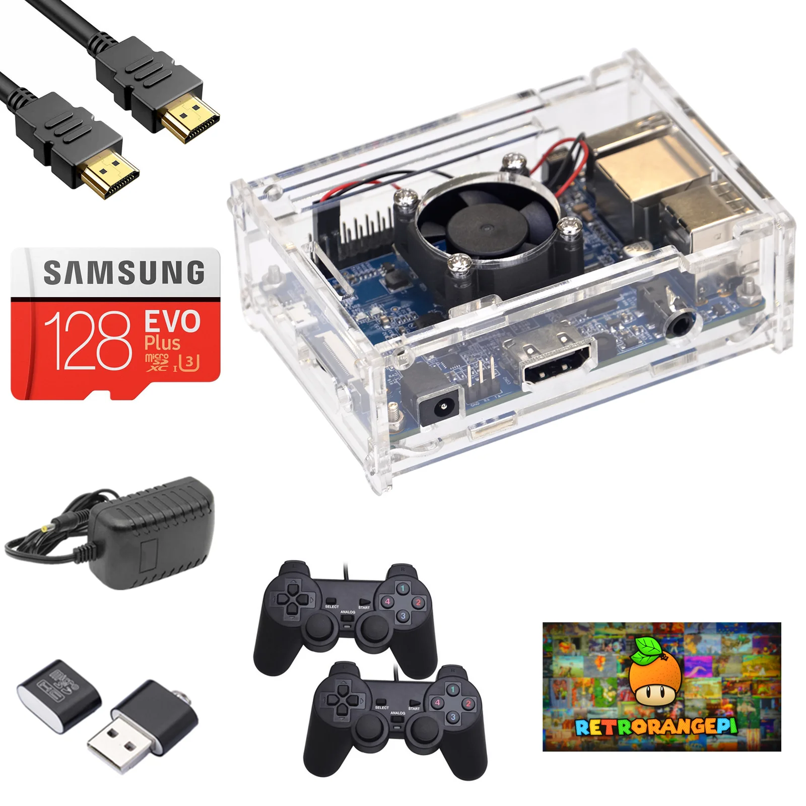 

Игровая станция RETRORANGEPI, 128 ГБ, 1 ГБ ОЗУ, настольный мини-ПК с HDMI, 17000 + игр, ретро-система PIE, полный комплект