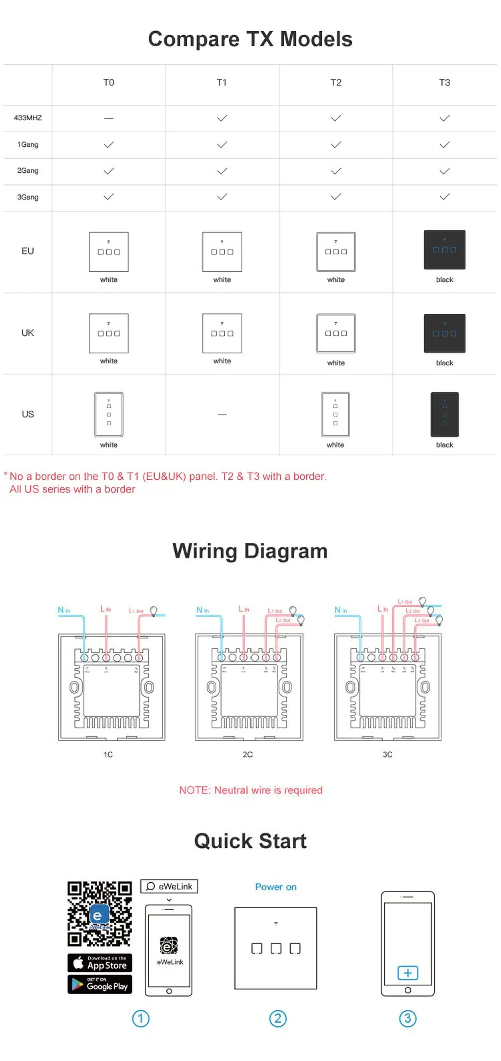 SONOFF T0 EU/US/UK 1/2/3 Gang TX Series Smart Touch WIFI Wall Switch Light For Home Work With Alexa Google | Электроника