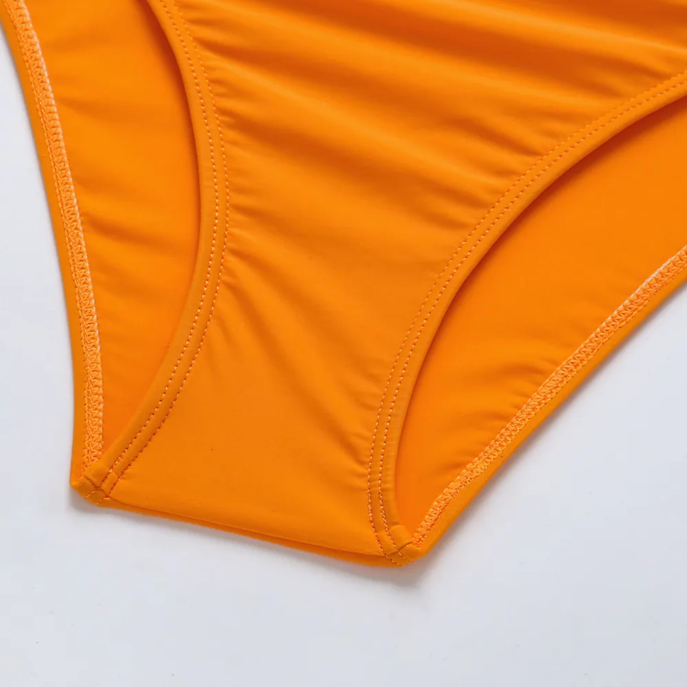 

Swimwear Women Orange Asymmetric Push Up Padded One Piece Swimsuit ring swimwear High Cut Bathing Suit