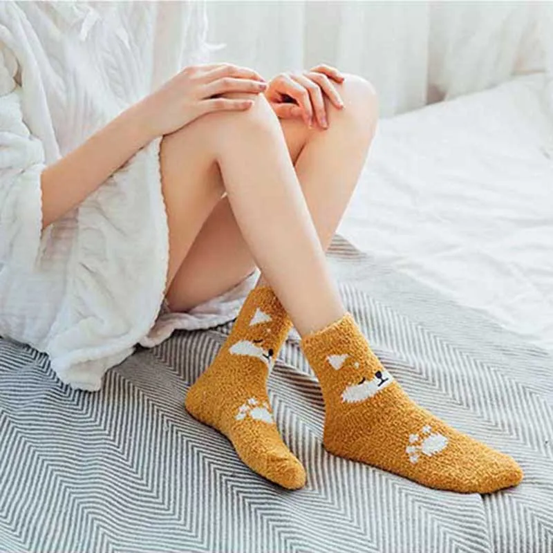 [HEPOSCKONE]Cute Animal Panda Penguin Floor Socks Women Christmas Warm Funny Calcetines Mujer For Ladies Girl's Gifts | Женская