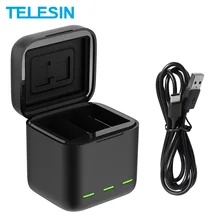 TELESIN For GoPro 9 10 3 Ways LED Light Battery Charger TF Card Storage Charging Box For GoPro Hero 9 10 Black