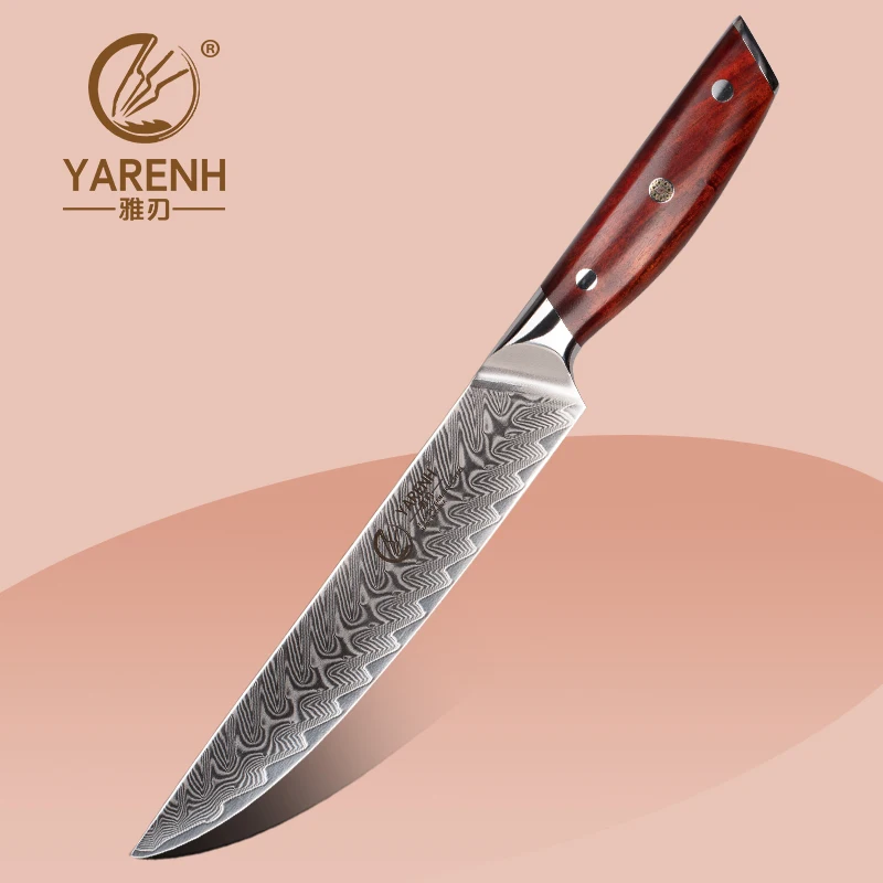 YARENH 8 Inch Cleaver Knife Slicing Utility Kitchen Knives Damascus Steel High Quality Cut Sushi Fish Sashimi Cooking Tools