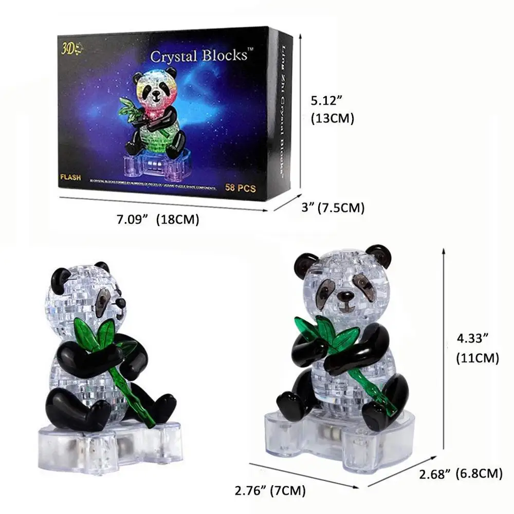 3D пазл-панда с кристаллами и мигающим 3d-пазлом в сборе милые пазлы животными