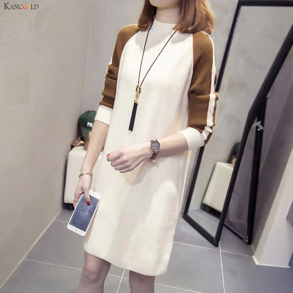 Платье KANCOOLD повседневное осенне зимнее свободное прямое мини платье с круглым