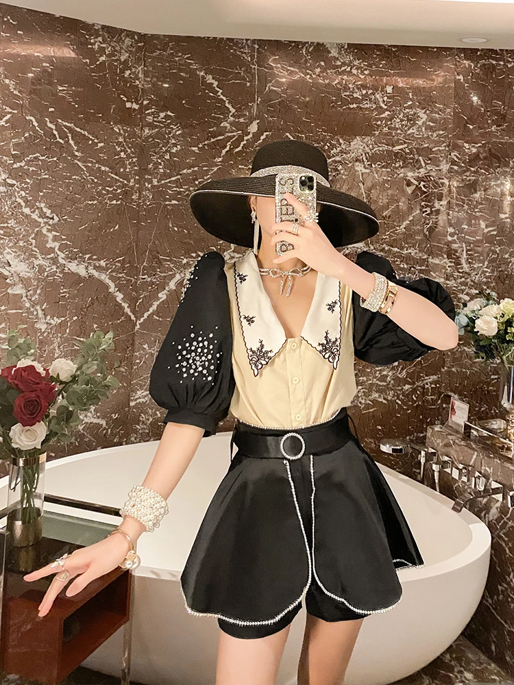 Summer Hepburn style suit light mature style women's wear 2020 new shorts, two pieces of foreign style, European goods