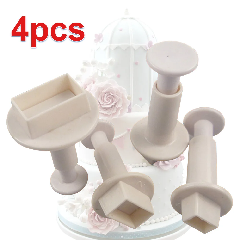 New 4pcs Square Shape Plunger Cake Cookie Cutter Fondant Gum Paste Cupcake Toppers Decorating Mold Biscuit baking Tool | Дом и сад