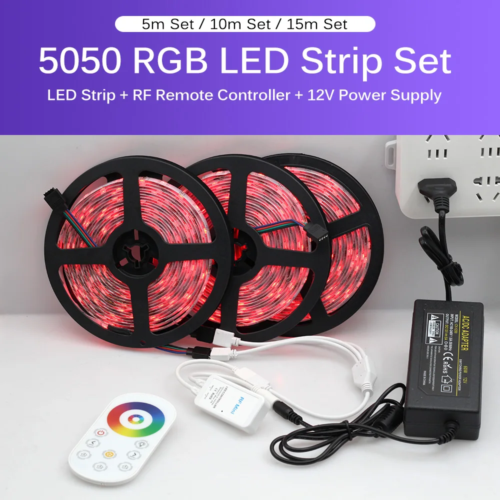 5 м 10 15 RGB сменный светодиодный ленточный светильник DC12V 5050 гибкий RF сенсорный