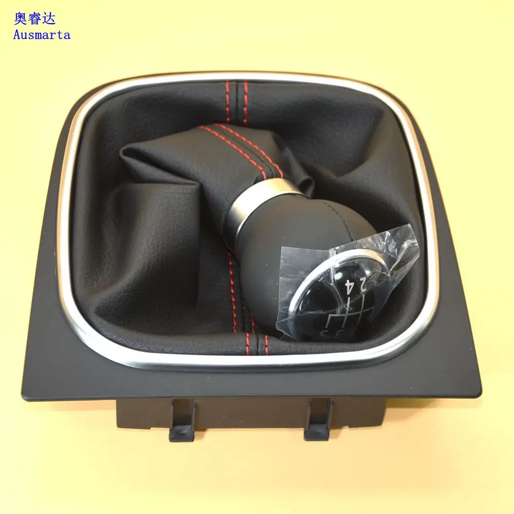 Новый кожаный Ручной Чехол для рычага переключения передач с красным стежком Golf 5