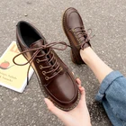 Женские туфли-оксфорды на платформе, винтажные коричневые кожаные туфли на плоской подошве, на шнуровке, модные лоферы, черные туфли-оксфорды, осень 2022