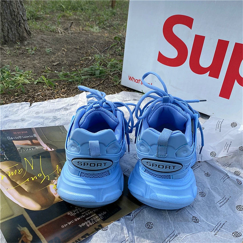 New Fashion Stylish Blue Dad Shoes Adult Platform Trainers Casual Chunky Sneakers For Women Men Sport Thick Sole Footwear Tripls