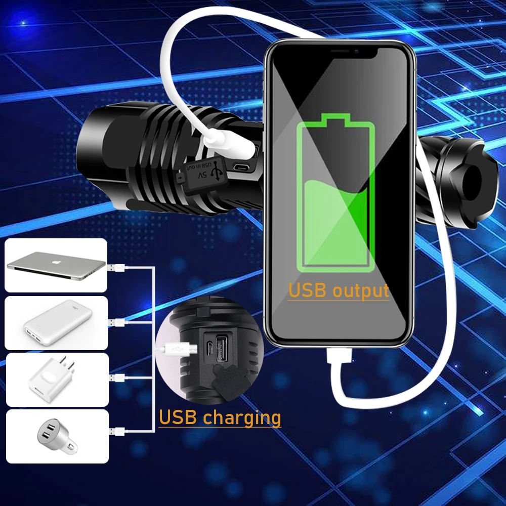 Новый мощный светодиодный фонарик XHP170 900000 лм перезаряжаемый от USB XHP90.2