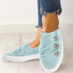 New Hot Style Plus Size Washed Denim Canvas Shoes Women Plus Size Flat Couple Shoes Young Wrinkle Metal Buckle Single Shoes 43