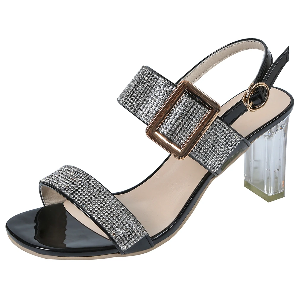 

SaraIris Buckle Strap Solid High Heel Sandals Women Crystal Office Lady Fashion Sandals Ladies Shoes