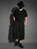 mens new classic dark personality patchwork simple loose casual wide leg skirt large size horn nine minute pants