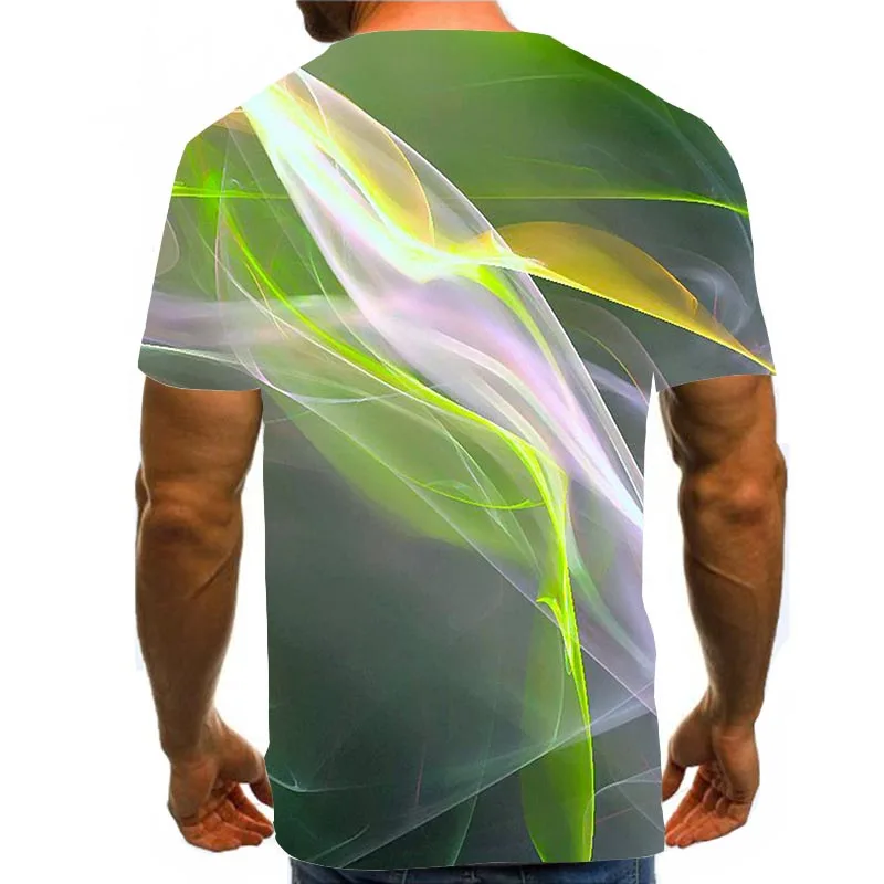 

Men Graphic T Shirts Round Neck 3D Print Short Sleeve Daily Tops Green Lines Tees