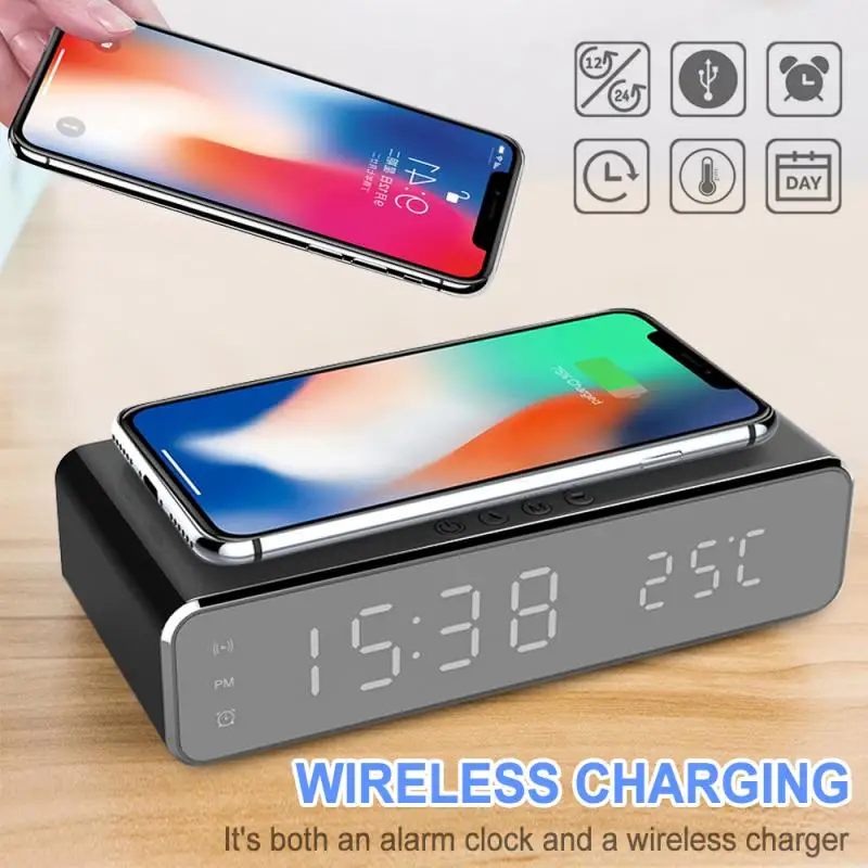 

3 In 1 Wireless Charger LED Alarm Clock Phone Wireless Charger Qi Charging Pad Digital Thermometer For IPhone 11 Pro XS Max