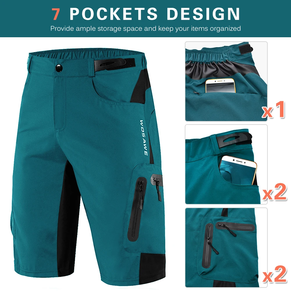 WOSAWE Мужские Мягкие мешковатые велосипедные шорты Светоотражающие MTB горный