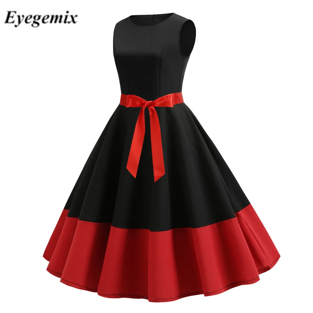 Pin-код На шнуровке Черный Красный Для молодых девушек летние платья в стиле ретро